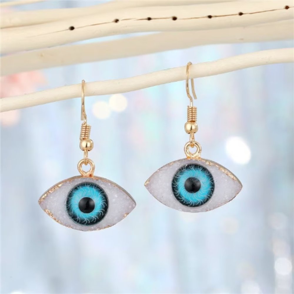 Evil Eye Protection Gold Stone Drop Earrings